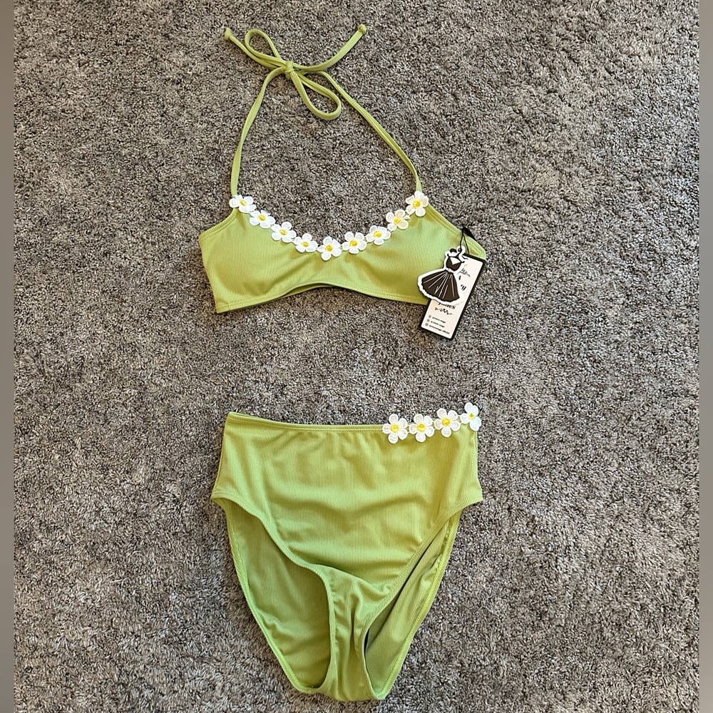 Green Floral 60s Halter Knit Swimsuit